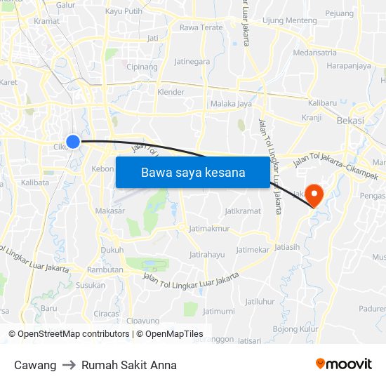 Cawang to Rumah Sakit Anna map