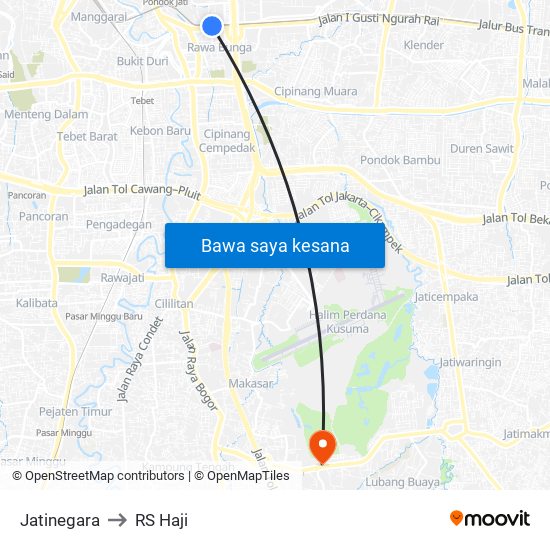 Jatinegara to RS Haji map