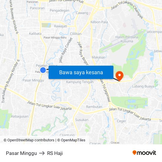 Pasar Minggu to RS Haji map