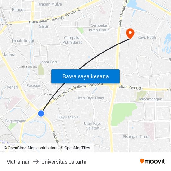 Matraman to Universitas Jakarta map