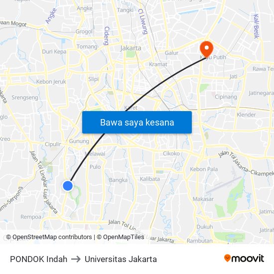 PONDOK Indah to Universitas Jakarta map