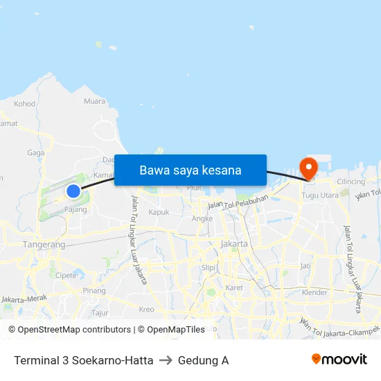 Terminal 3 Soekarno-Hatta to Gedung A map