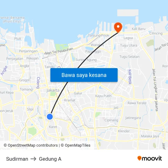 Sudirman to Gedung A map