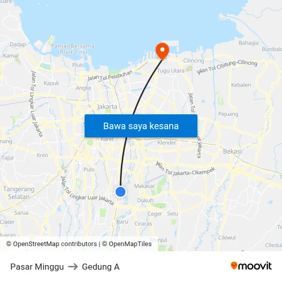 Pasar Minggu to Gedung A map