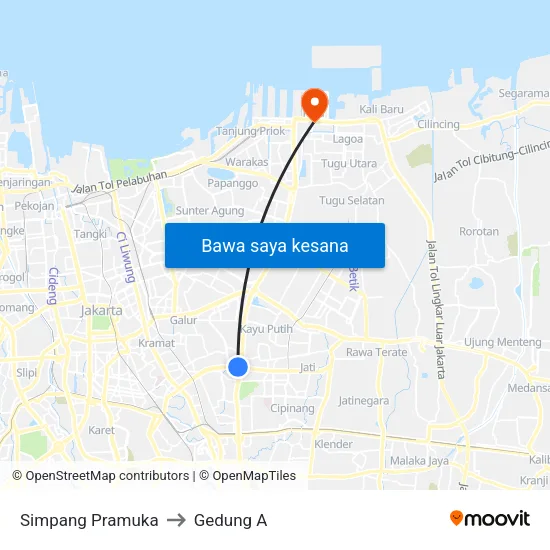 Simpang Pramuka to Gedung A map