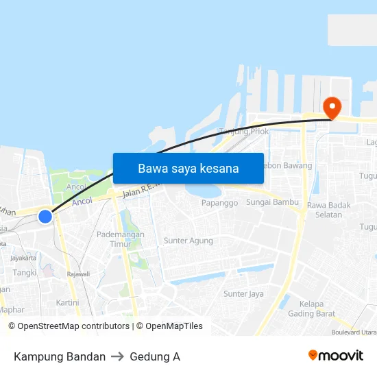 Kampung Bandan to Gedung A map
