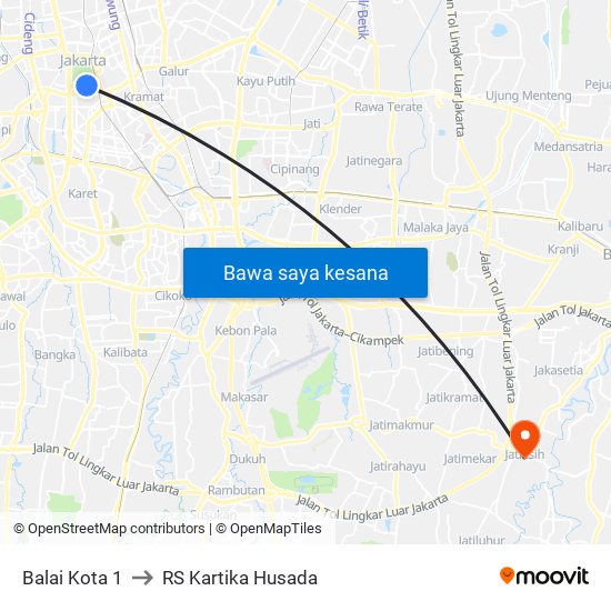 Balai Kota 1 to RS Kartika Husada map