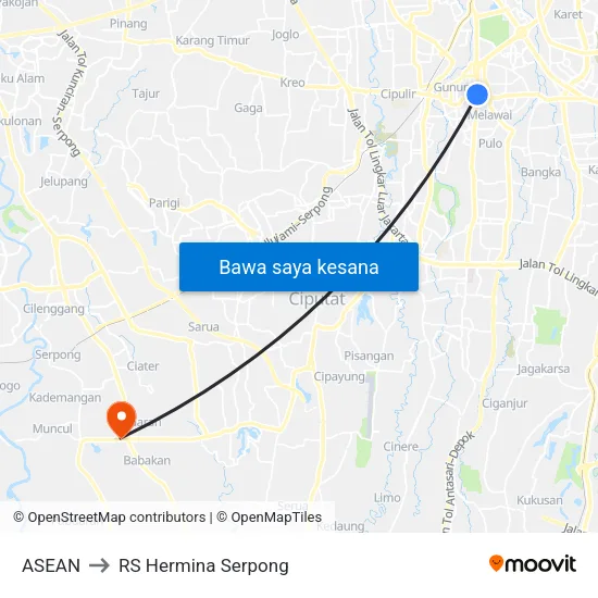 ASEAN to RS Hermina Serpong map