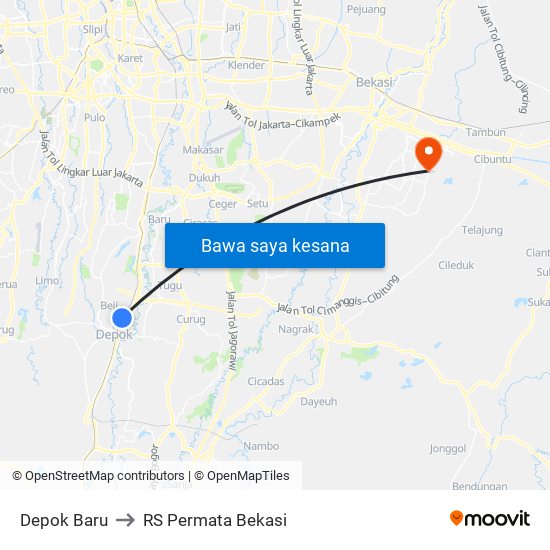 Depok Baru to RS Permata Bekasi map