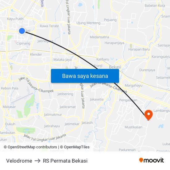 Velodrome to RS Permata Bekasi map