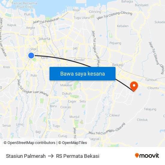 Stasiun Palmerah to RS Permata Bekasi map