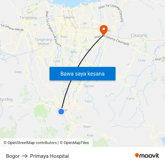 Bogor to Primaya Hospital map