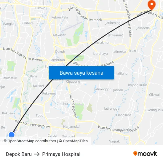 Depok Baru to Primaya Hospital map