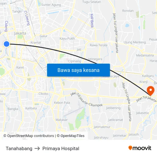 Tanahabang to Primaya Hospital map