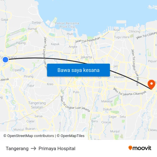 Tangerang to Primaya Hospital map
