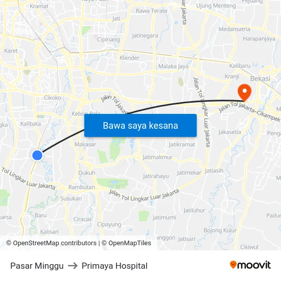 Pasar Minggu to Primaya Hospital map