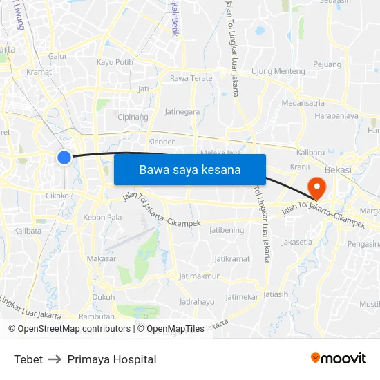 Tebet to Primaya Hospital map