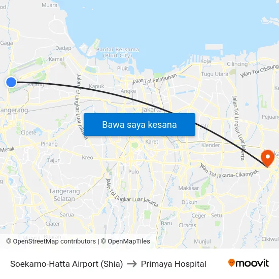 Soekarno-Hatta Airport (Shia) to Primaya Hospital map