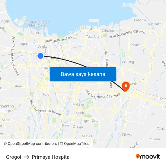 Grogol to Primaya Hospital map