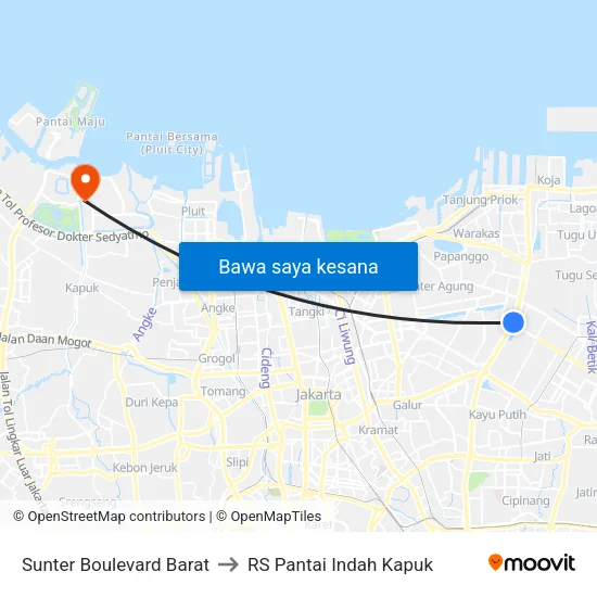 Sunter Boulevard Barat to RS Pantai Indah Kapuk map