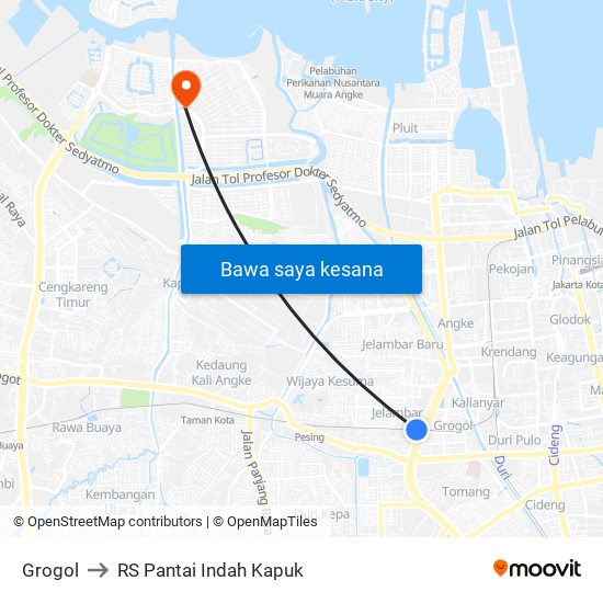 Grogol to RS Pantai Indah Kapuk map