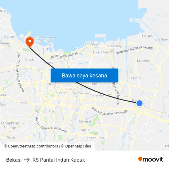 Bekasi to RS Pantai Indah Kapuk map