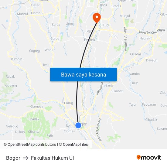 Bogor to Fakultas Hukum UI map