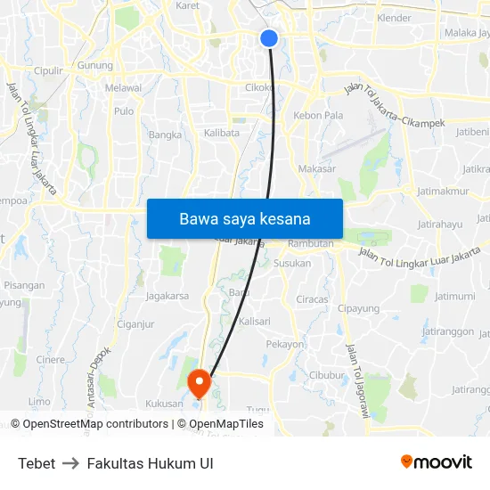 Tebet to Fakultas Hukum UI map
