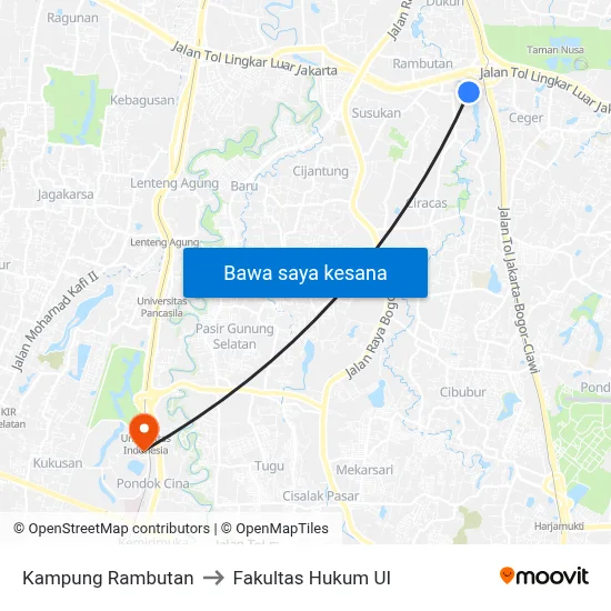 Kampung Rambutan ke Fakultas Hukum UI dengan transportasi umum