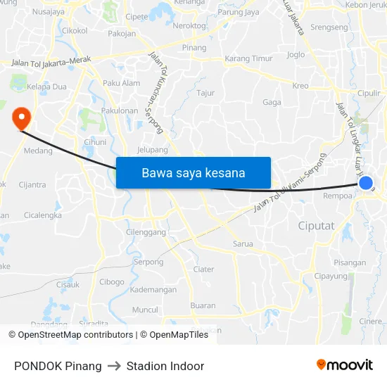 PONDOK Pinang to Stadion Indoor map
