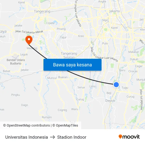 Universitas Indonesia to Stadion Indoor map