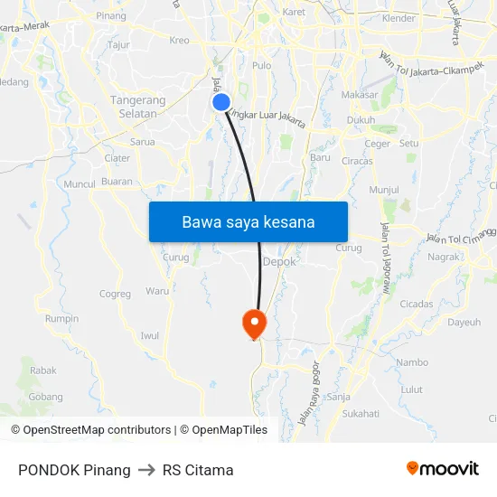 PONDOK Pinang to RS Citama map