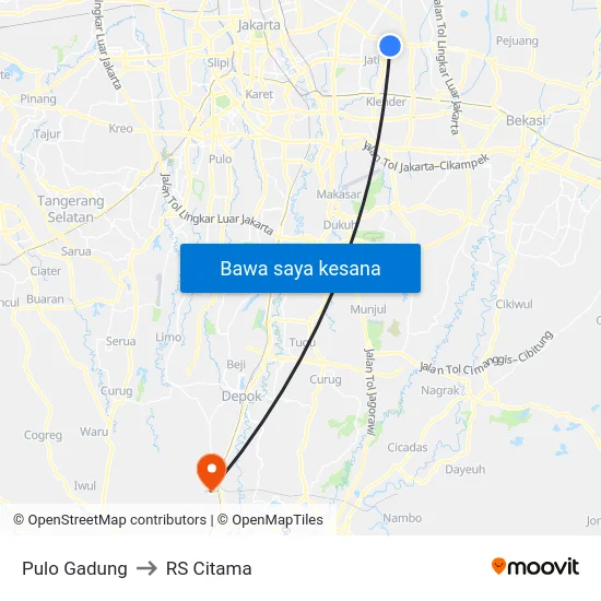 Pulo Gadung to RS Citama map