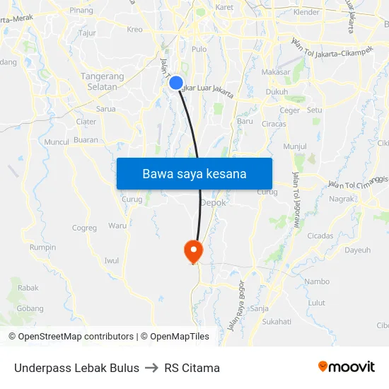 Underpass Lebak Bulus to RS Citama map