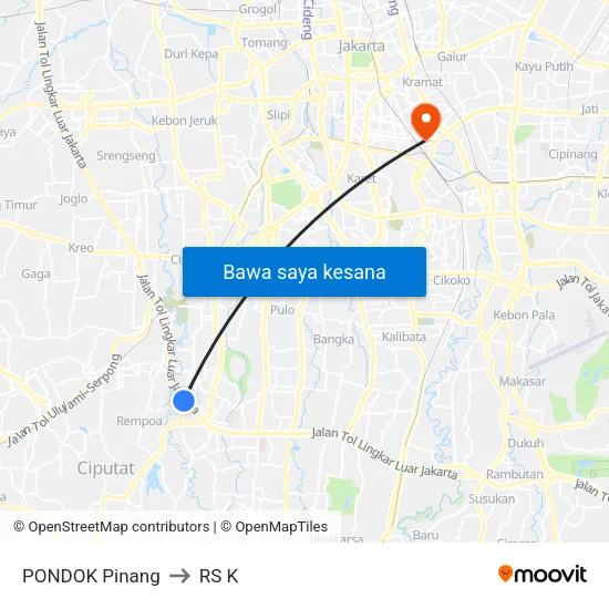 PONDOK Pinang to RS K map