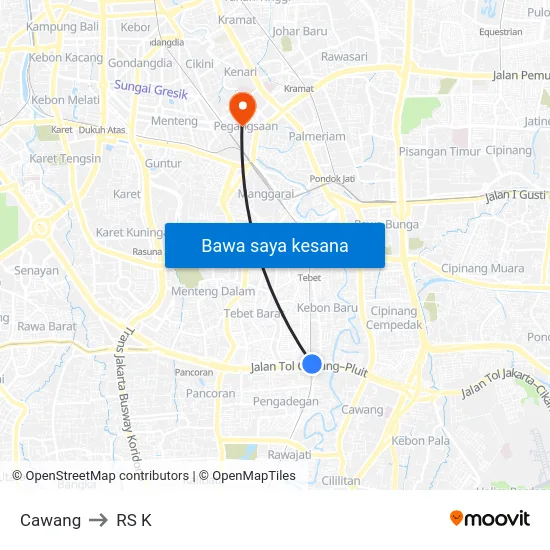 Cawang to RS K map