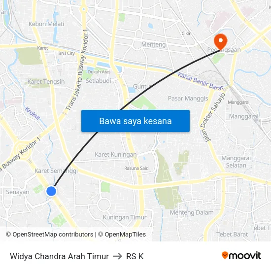 Widya Chandra Arah Timur to RS K map