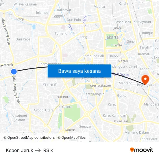 Kebon Jeruk to RS K map