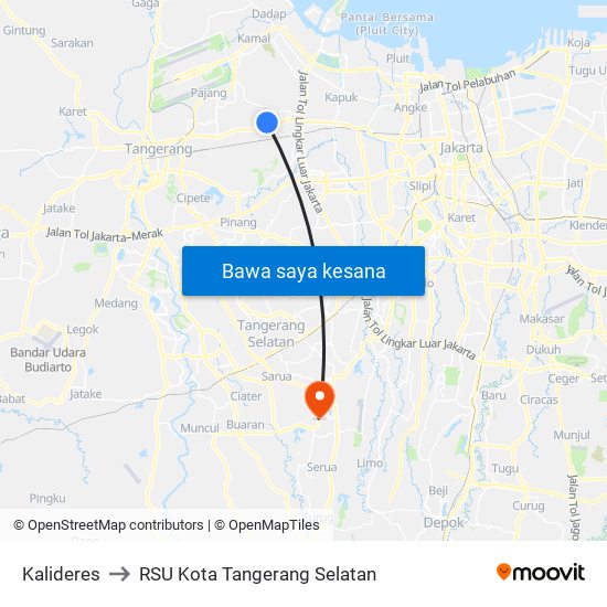 Kalideres to RSU Kota Tangerang Selatan map