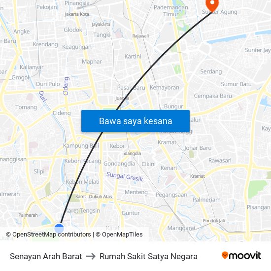 Senayan Arah Barat to Rumah Sakit Satya Negara map