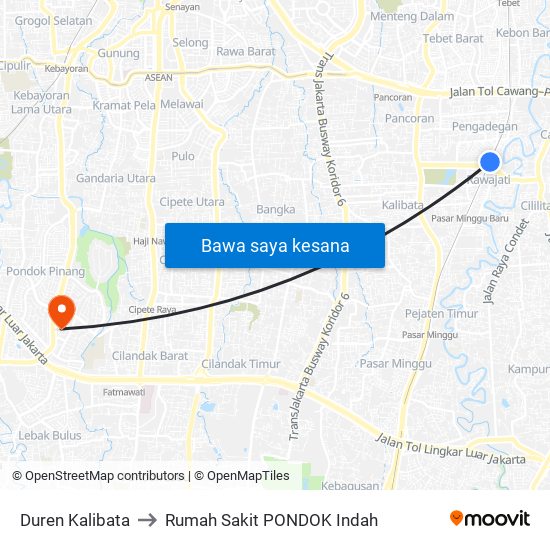 Duren Kalibata to Rumah Sakit PONDOK Indah map