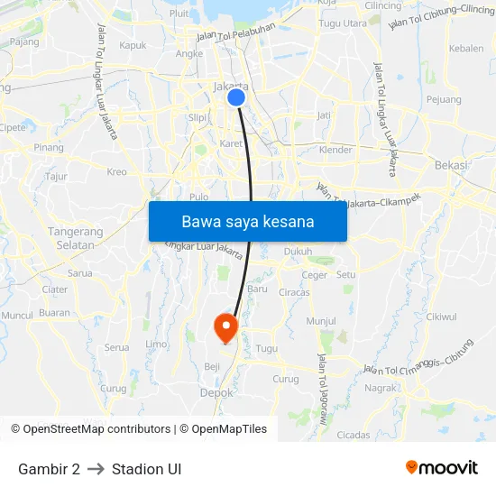 Gambir 2 to Stadion UI map