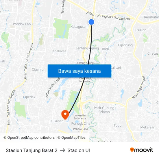 Stasiun Tanjung Barat 2 to Stadion UI map