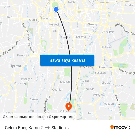 Gelora Bung Karno 2 to Stadion UI map