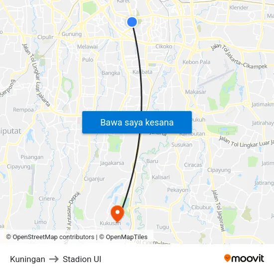 Kuningan to Stadion UI map