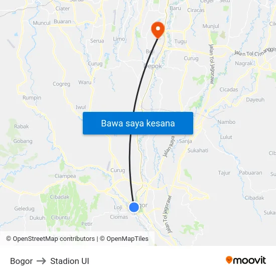 Bogor to Stadion UI map