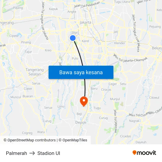 Palmerah to Stadion UI map