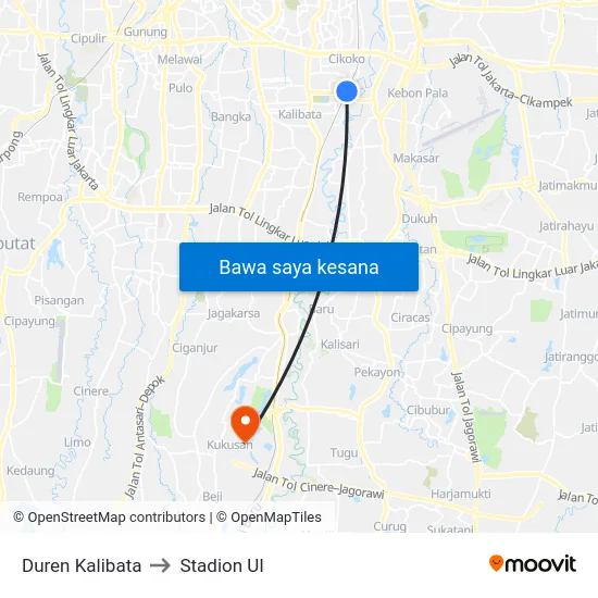Duren Kalibata to Stadion UI map