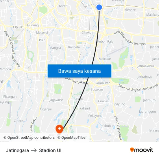Jatinegara to Stadion UI map
