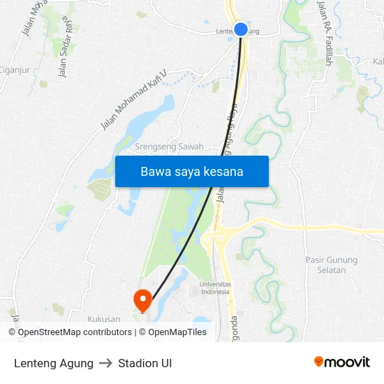 Lenteng Agung to Stadion UI map
